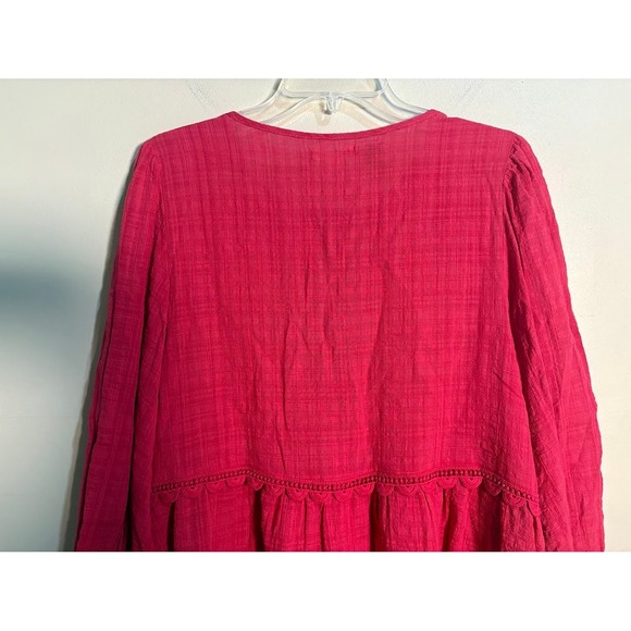 MAX STUDIO Cerise Pink Lace Trim Peasant Blouse Top Womens Large L NWT - Picture 9 of 11
